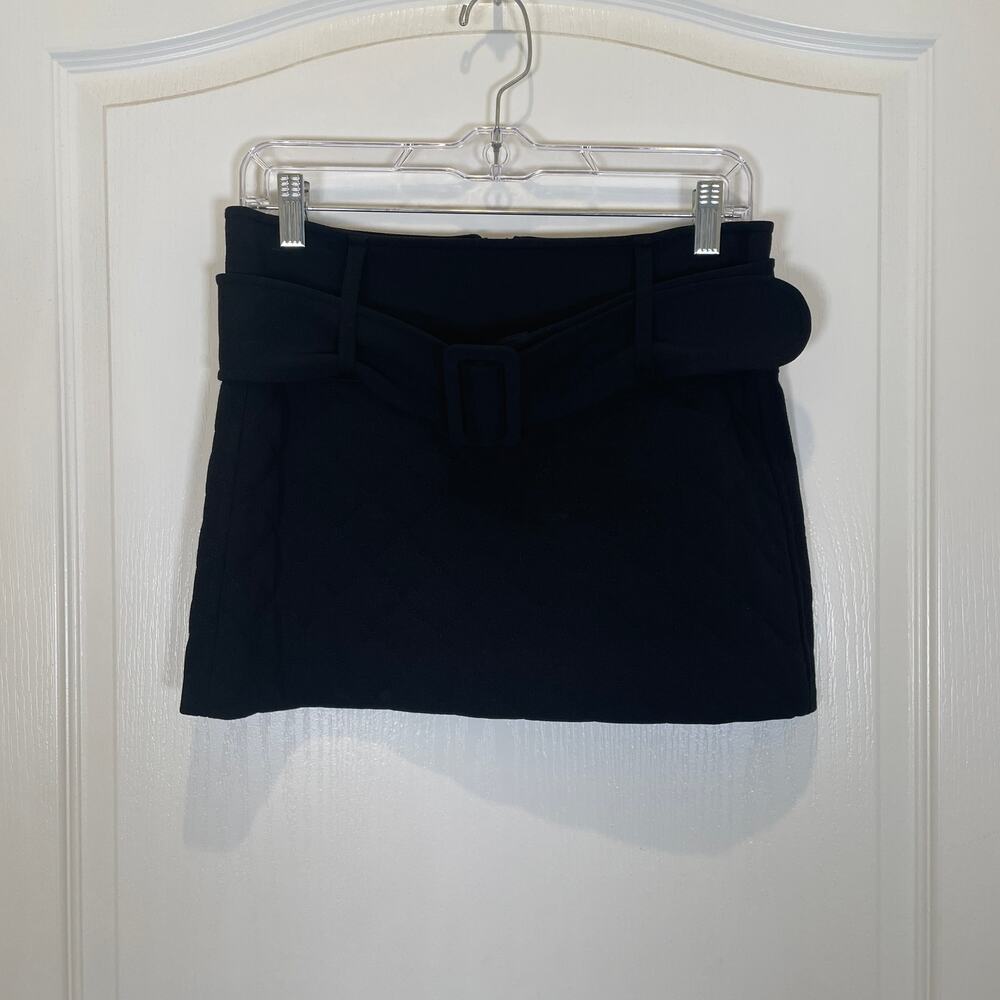 Y2K Vintage LaROK Early 2000's Quilted Mini Skirt Black with Wide‎ Belt XS